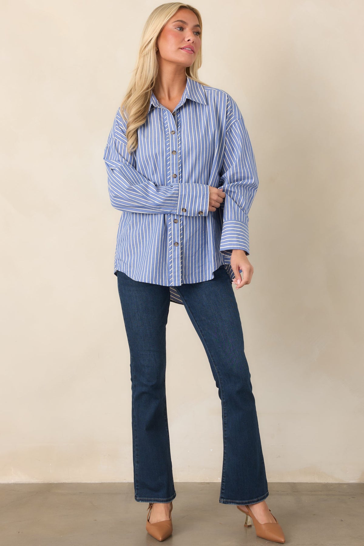A Fine Example Dark Wash Cotton Denim Slight Flare Jeans