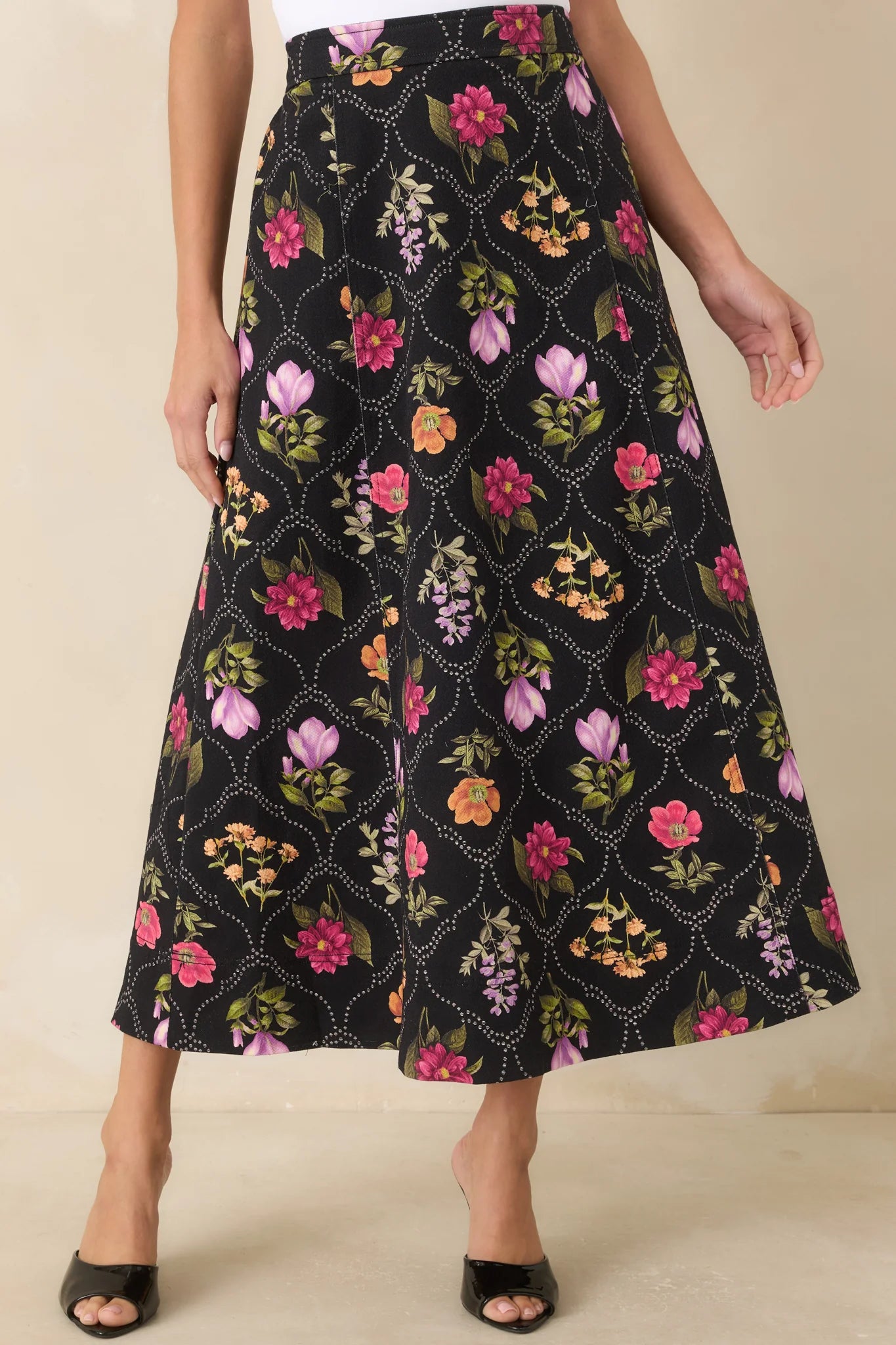 Consider Me Charmed Black Multi Floral Cotton Maxi Skirt