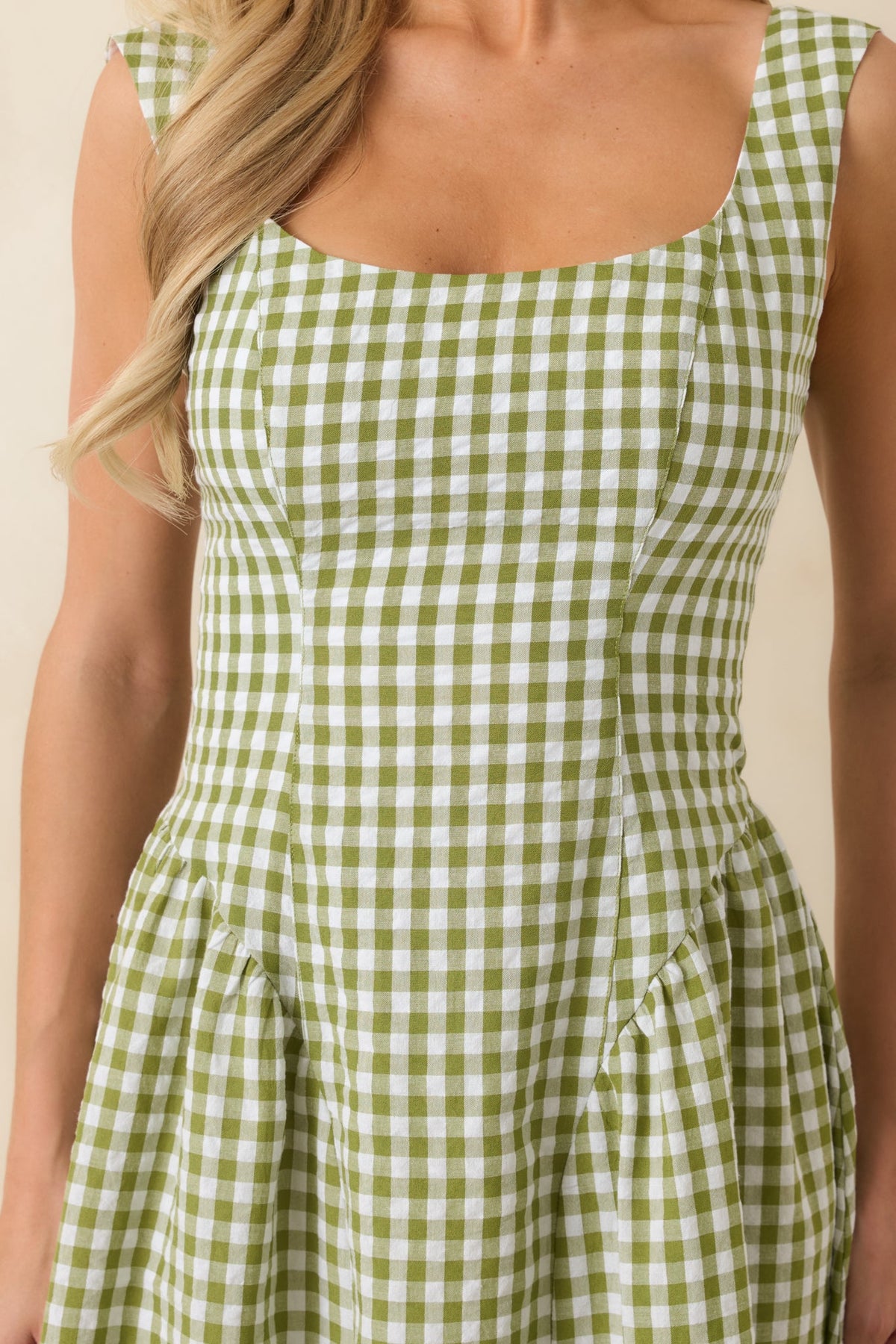 Talk Birdie to Me Green Gingham Sleeveless Maxi Dress