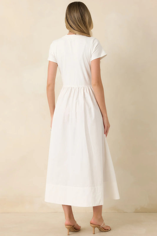 Prosperina Aria White Cotton Short Sleeve Midi Dress