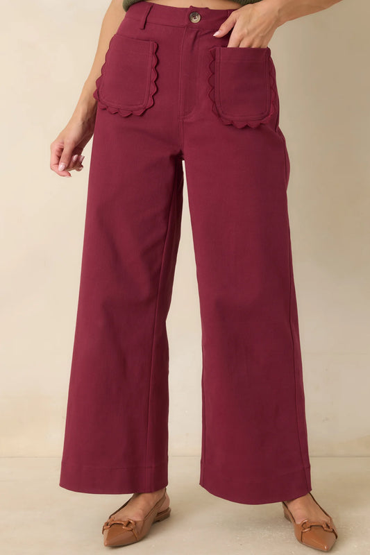 Memories Made Burgundy Cotton Wide Leg Pants