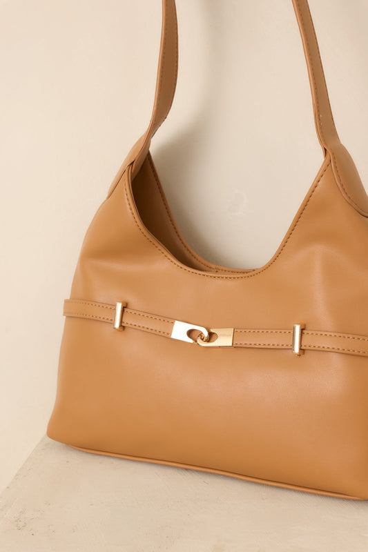 Wherever You Go Camel Faux Leather Shoulder Bag