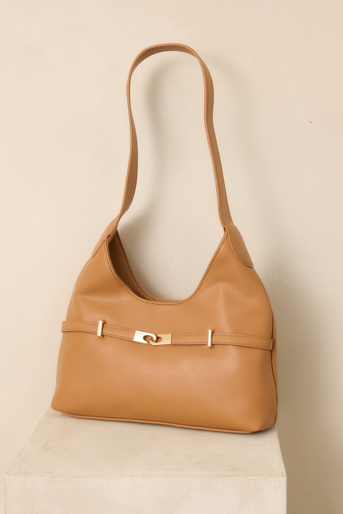 Wherever You Go Camel Faux Leather Shoulder Bag