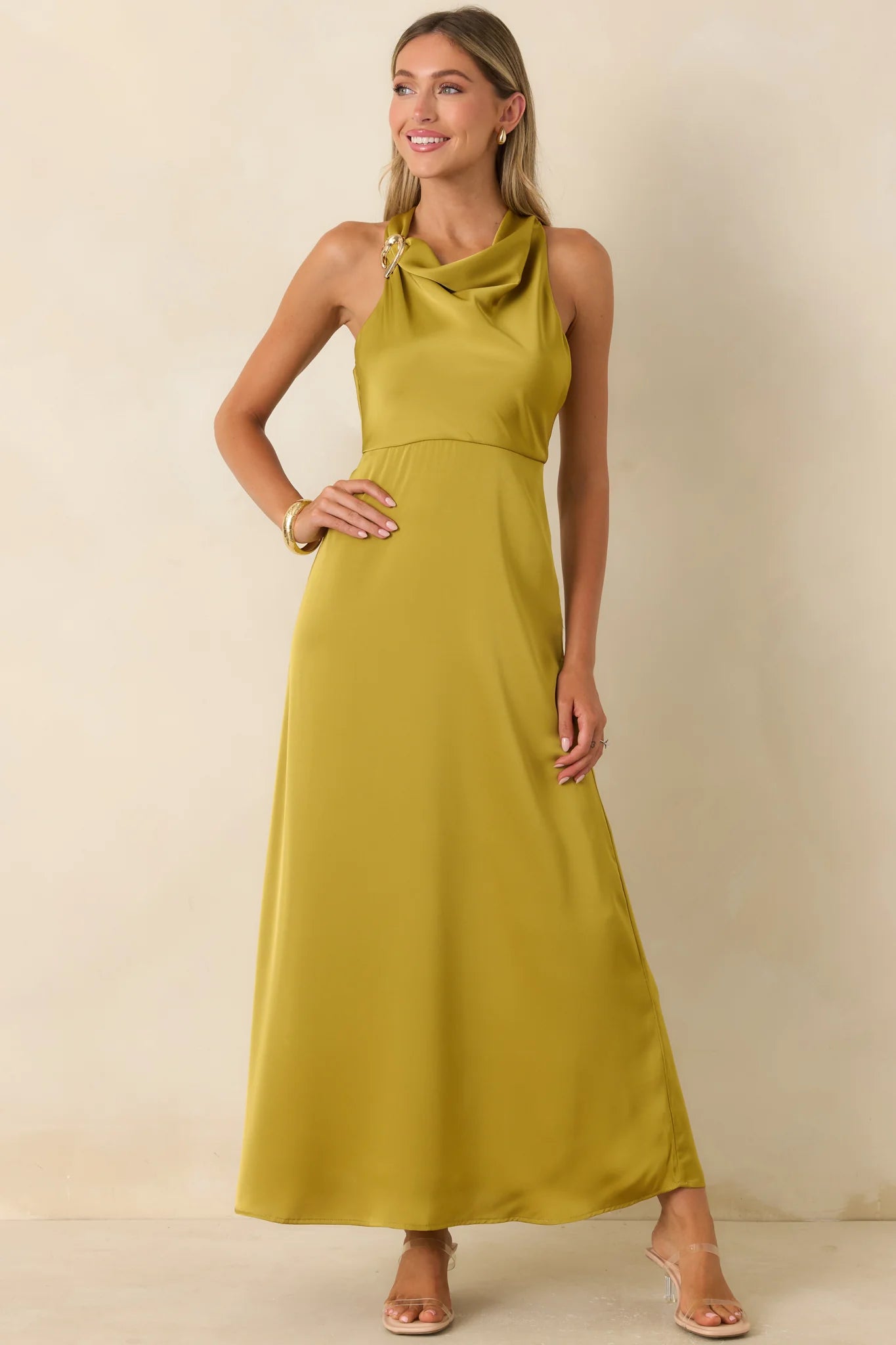 And Then Everything Changed Chartreuse Satin Maxi Dress