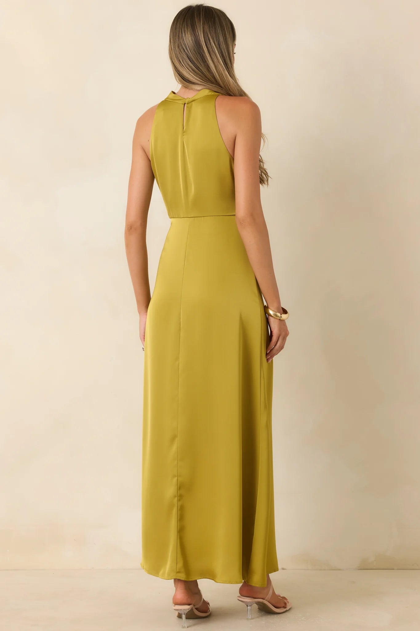 And Then Everything Changed Chartreuse Satin Maxi Dress
