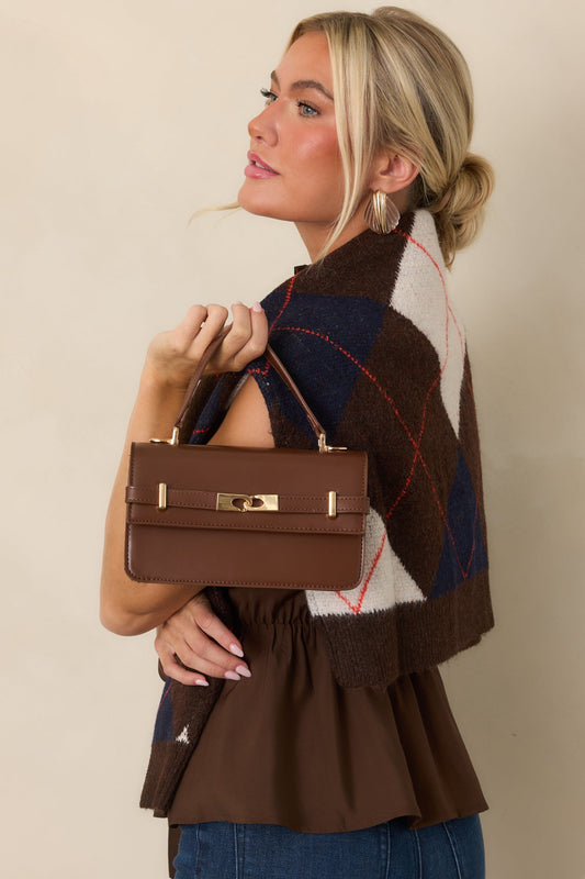 Carry On Your Way Chocolate Brown Faux Leather Top Handle Bag