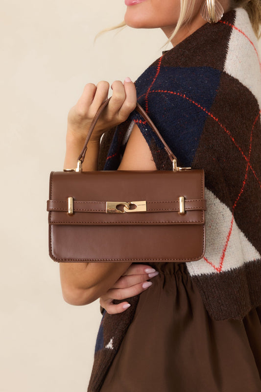 Carry On Your Way Chocolate Brown Faux Leather Top Handle Bag