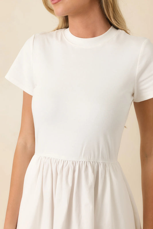Prosperina Aria White Cotton Short Sleeve Midi Dress