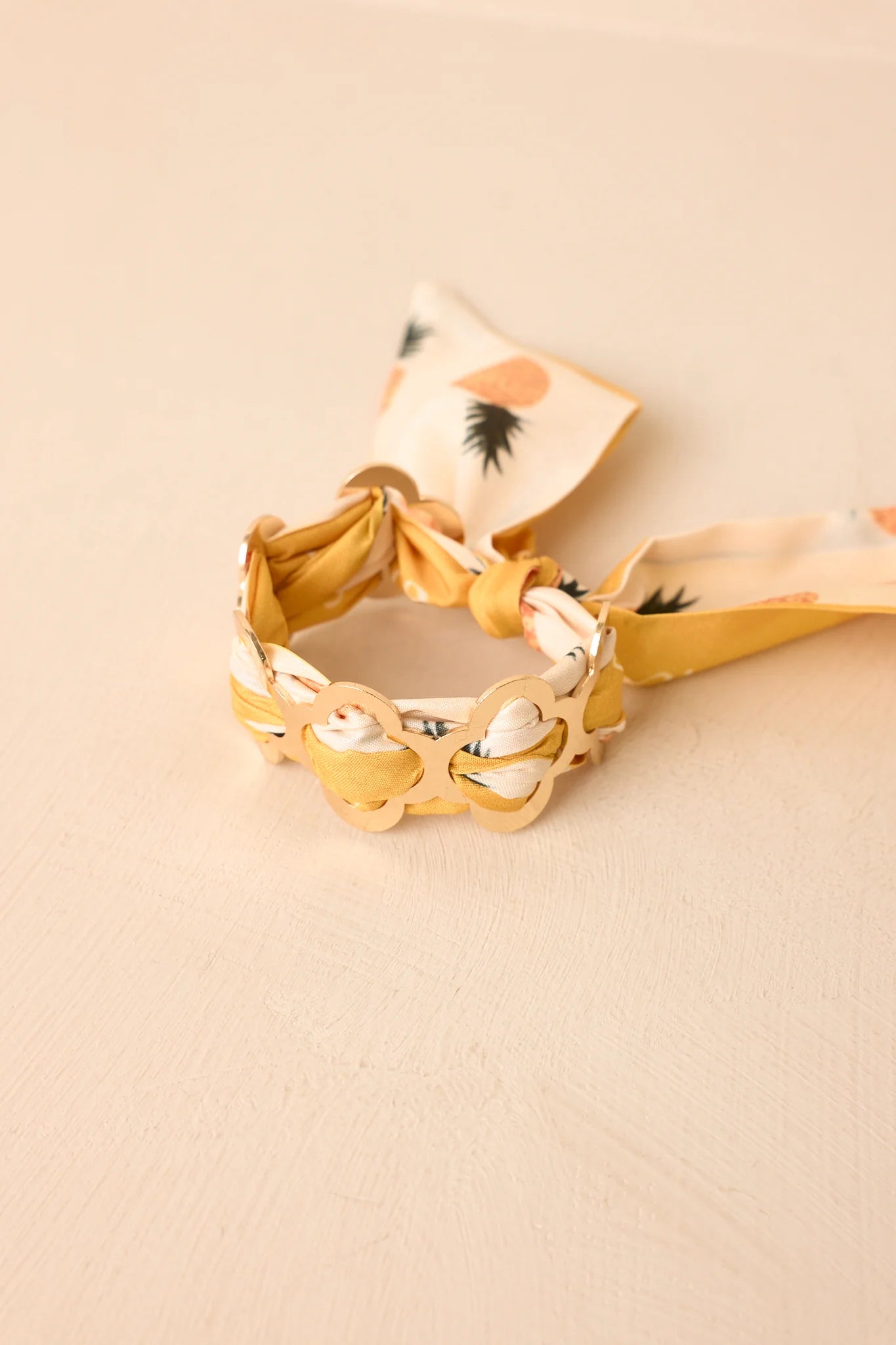 Fruit Cocktail Hour Gold & Yellow Pineapple Scarf Cuff Bracelet