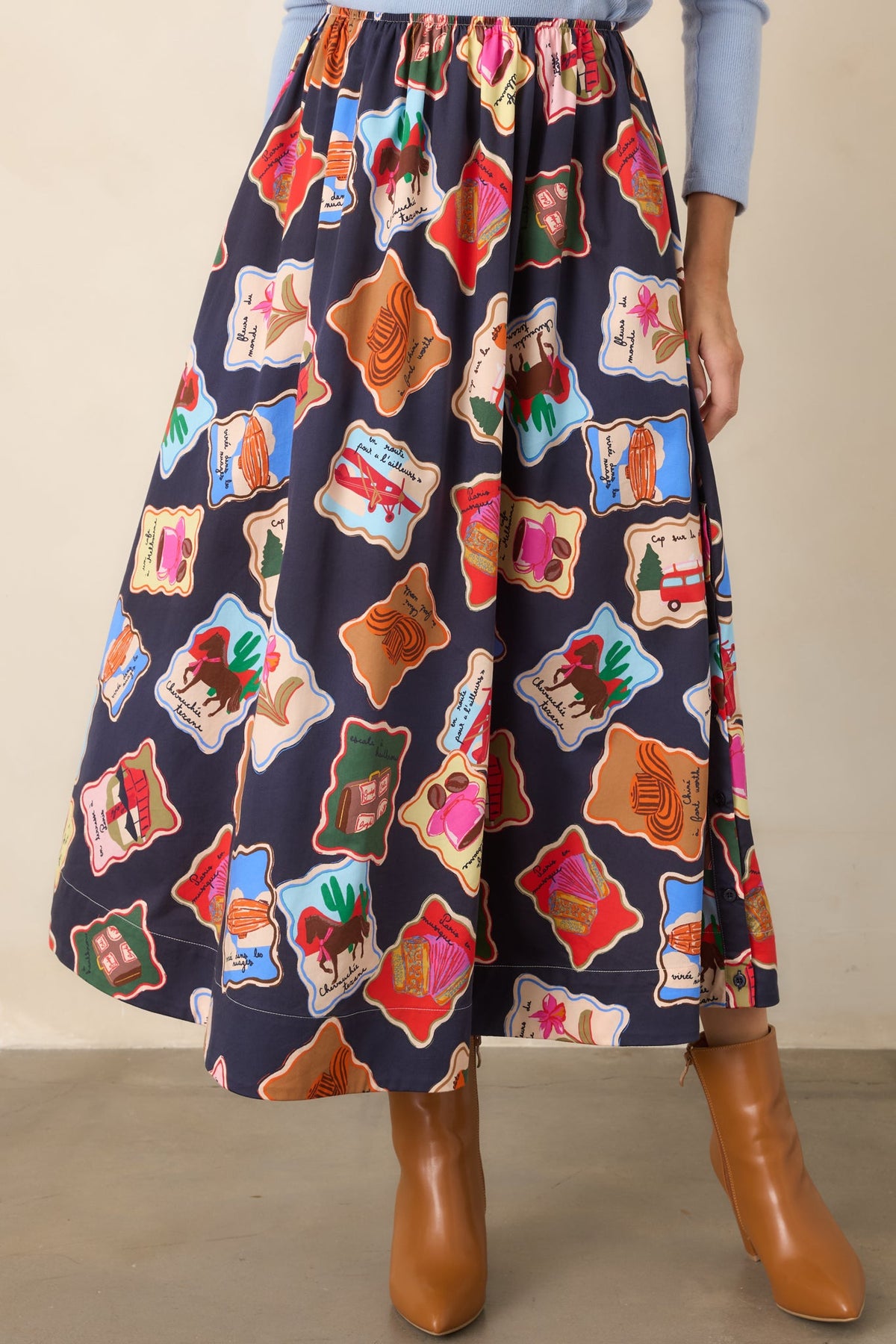 FRNCH Borth Midnight Blue Multi Stamp Maxi Skirt