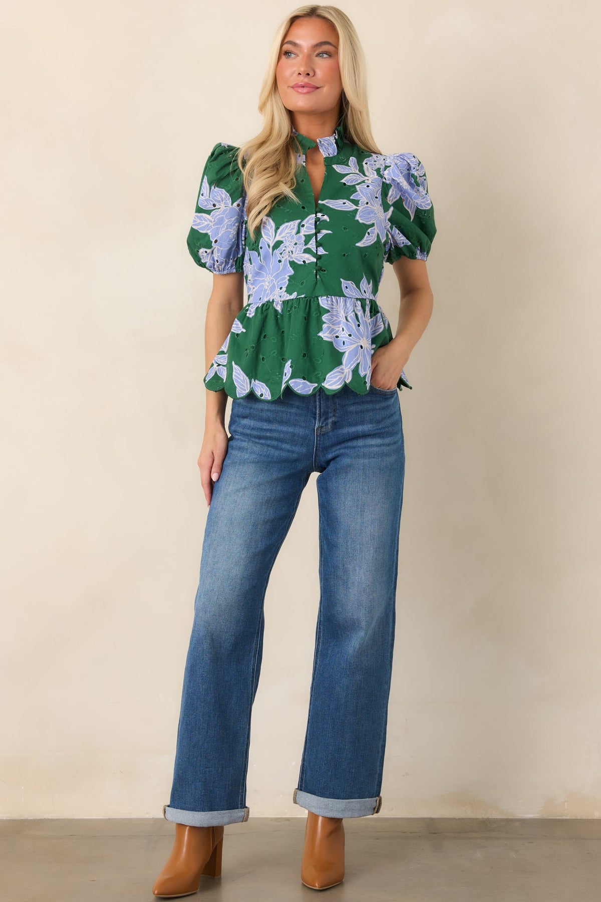 Let's Roll Medium Wash High Rise Cuffed Straight Leg Jeans