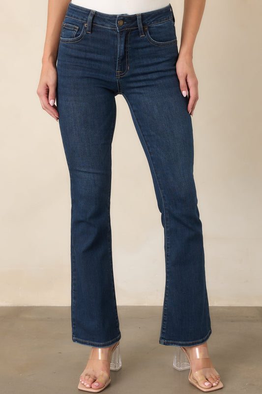 A Fine Example Dark Wash Cotton Denim Slight Flare Jeans