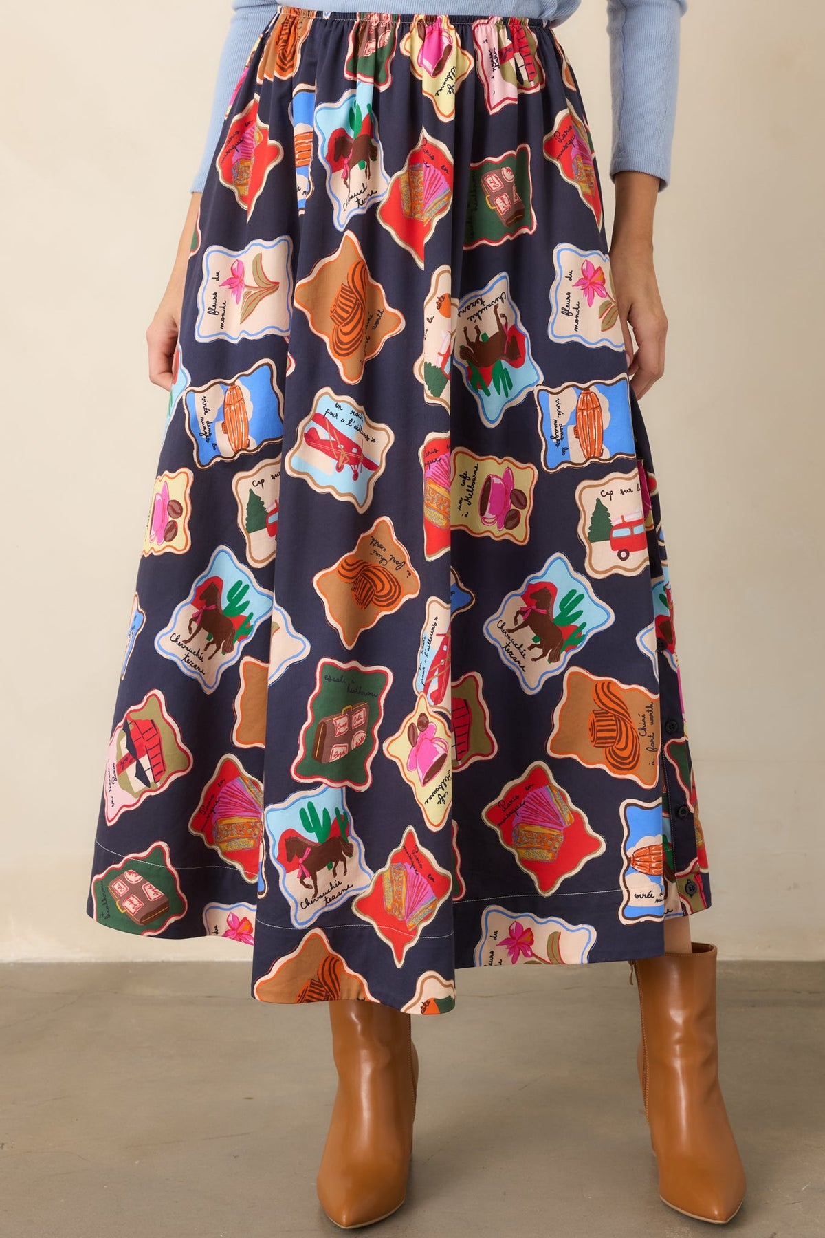 FRNCH Borth Midnight Blue Multi Stamp Maxi Skirt