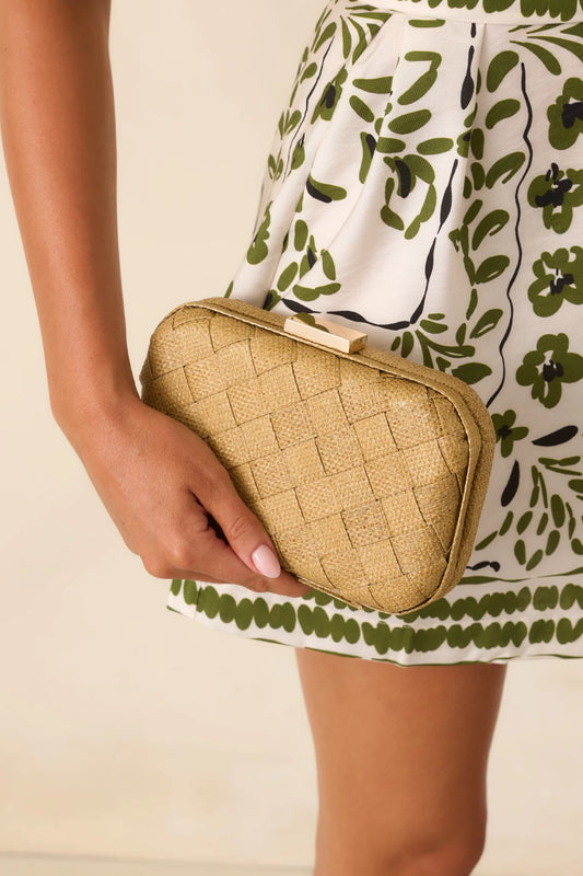 Where Our Paths Cross Tan Woven Raffia Clutch