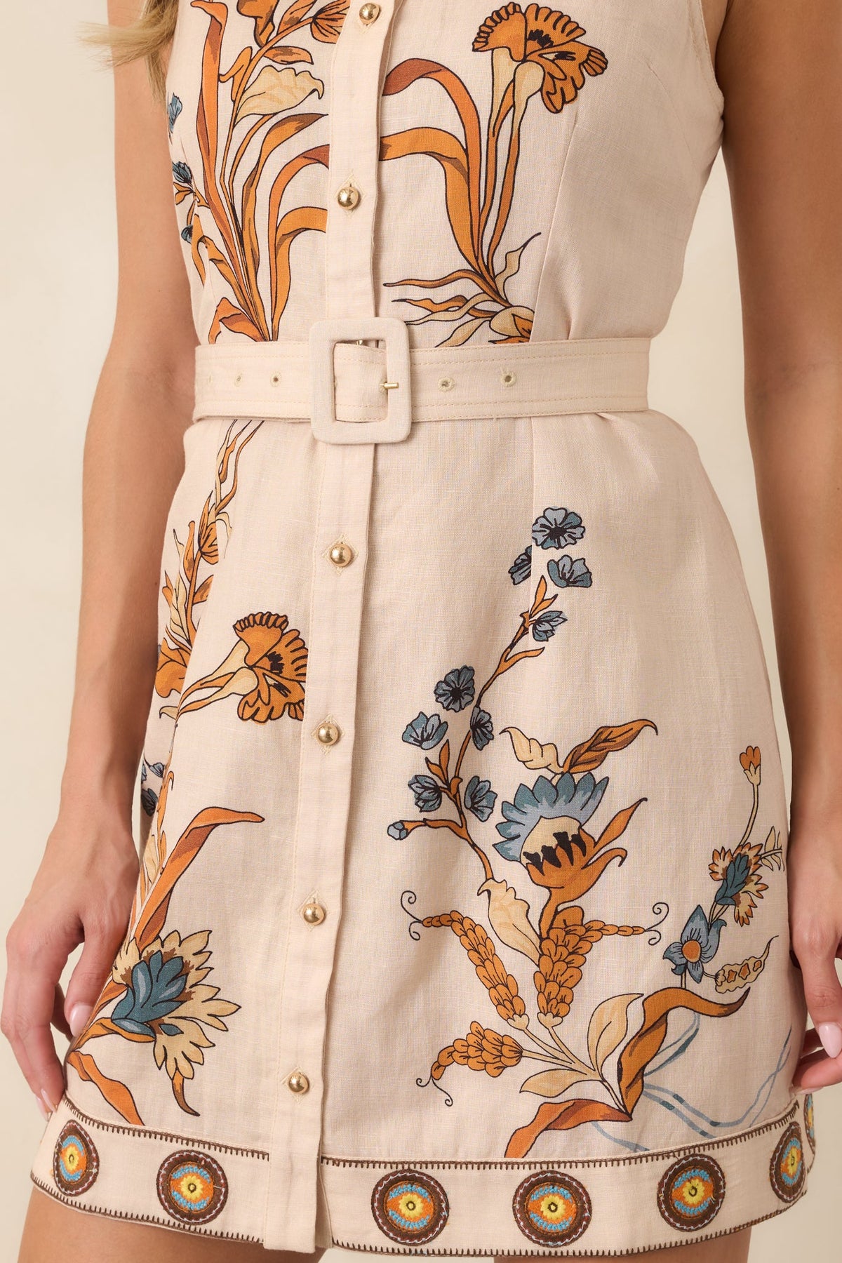 Anna Cate Crystie Ivory Faun Floral Belted Mini Dress