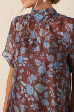 Whispered Intentions Brown & Blue Floral Tiered Maxi Dress