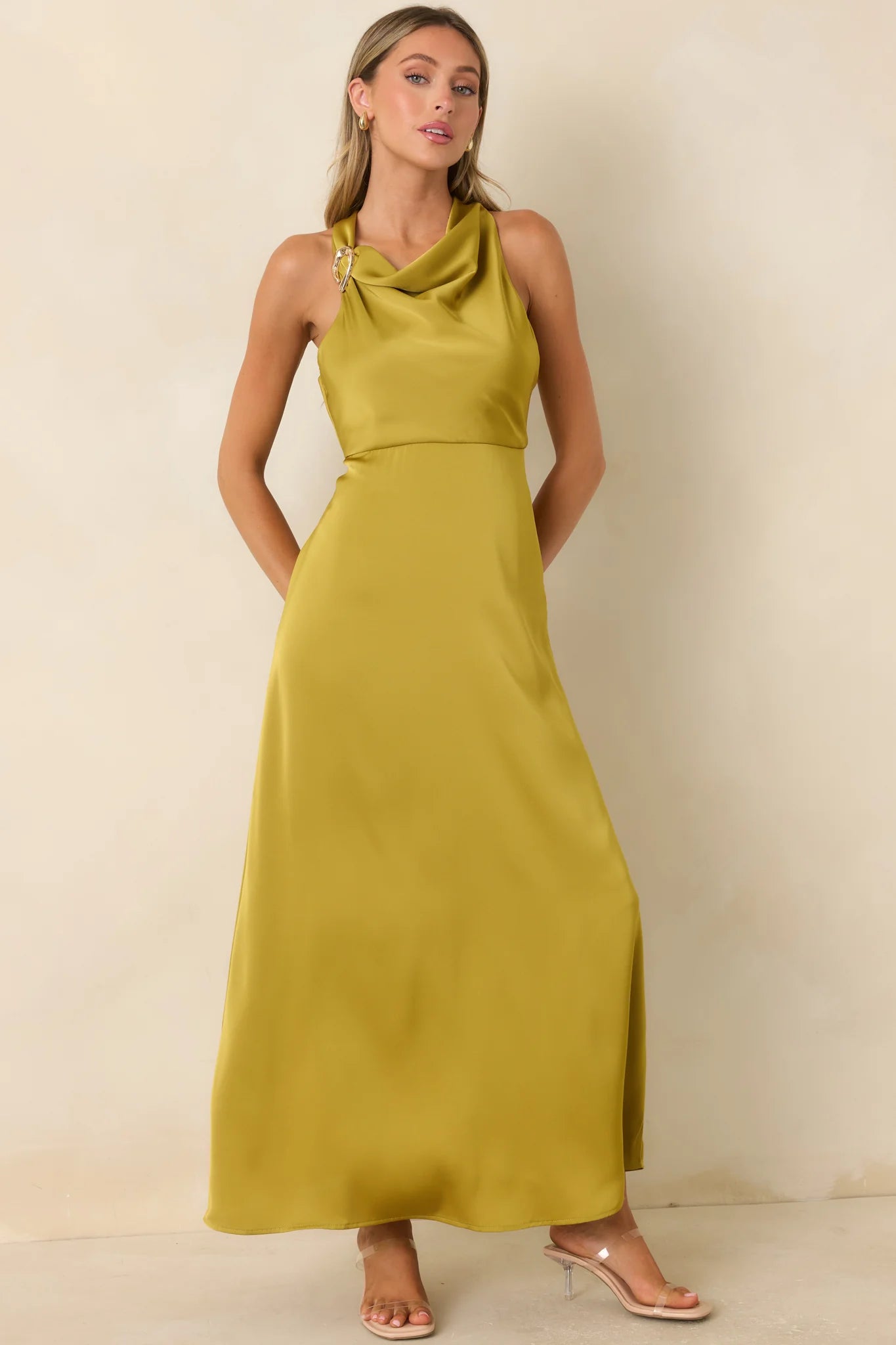 And Then Everything Changed Chartreuse Satin Maxi Dress