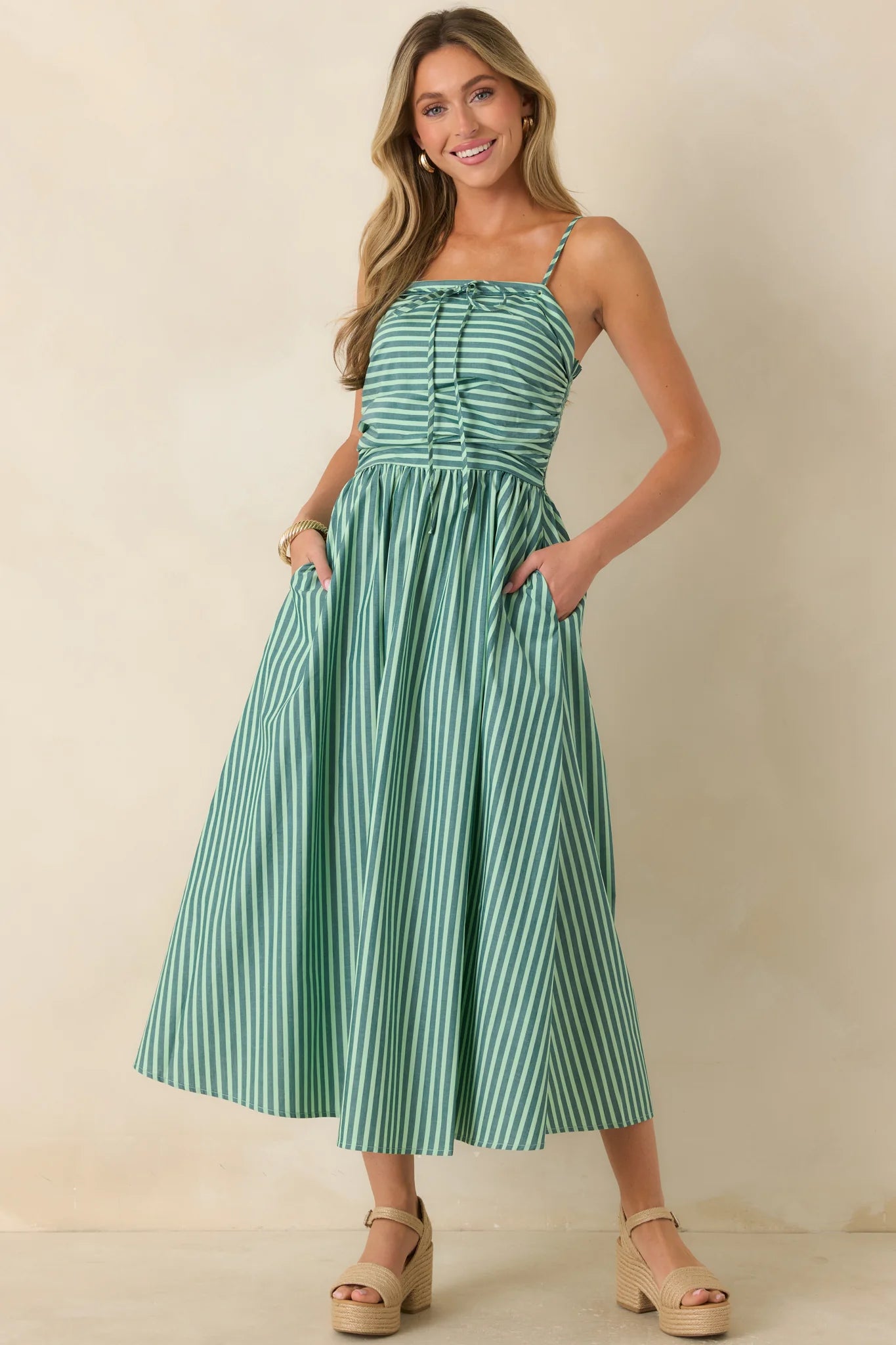 FRNCH Felice Green Stripe Cotton Sleeveless Maxi Dress