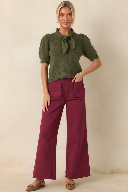 Memories Made Burgundy Cotton Wide Leg Pants