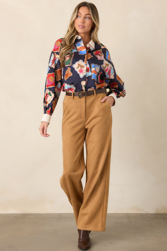All Part of the Plan Camel Faux Suede Wide Leg Pants