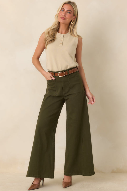 Grounded in Style Olive Green Cotton Wide Leg Pants