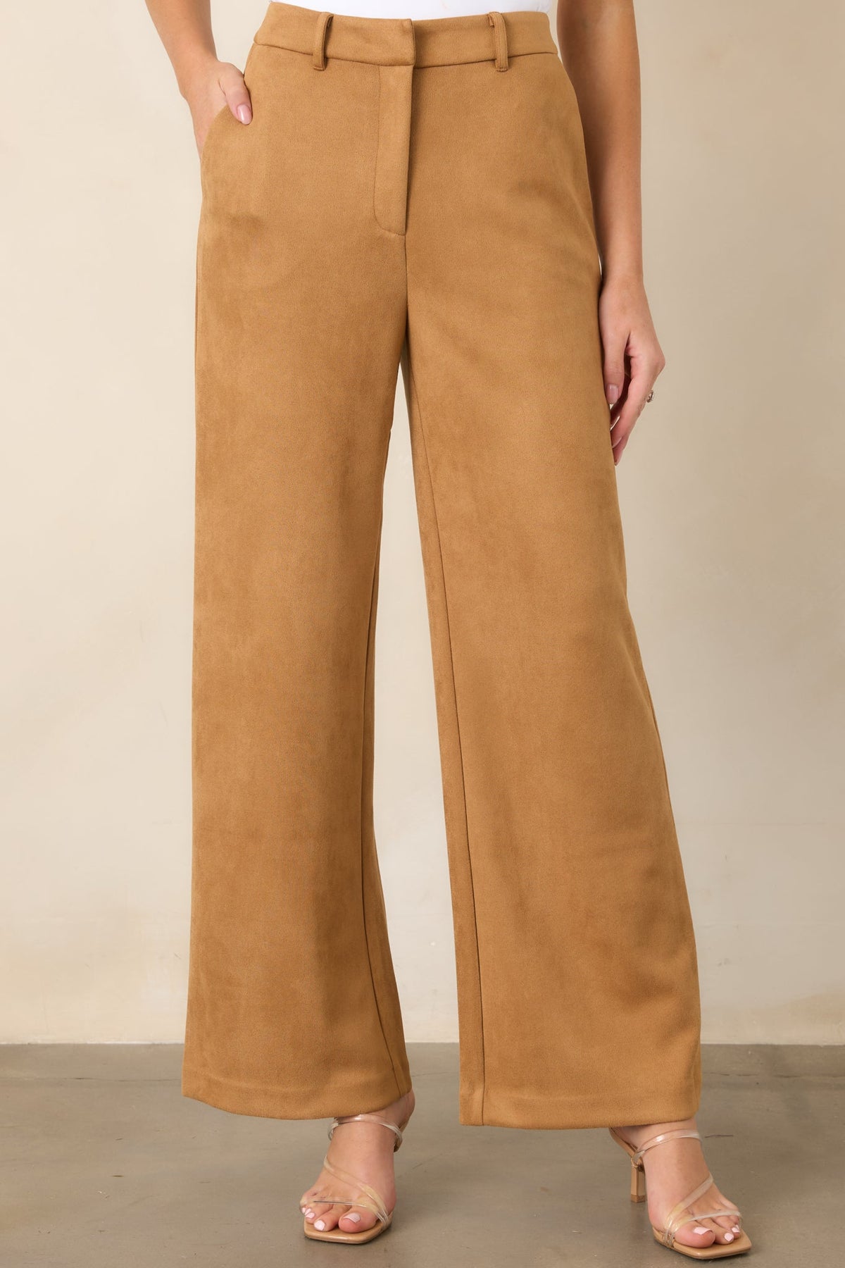 All Part of the Plan Camel Faux Suede Wide Leg Pants