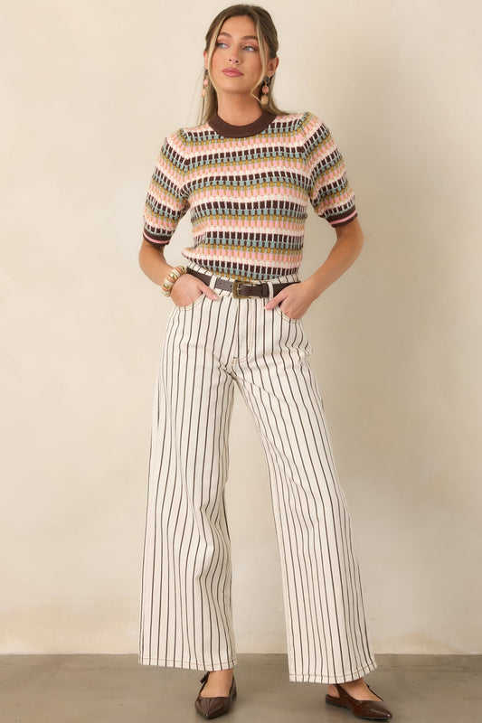FRNCH Fenton Ivory Pinstripe Cotton Wide Leg Jeans