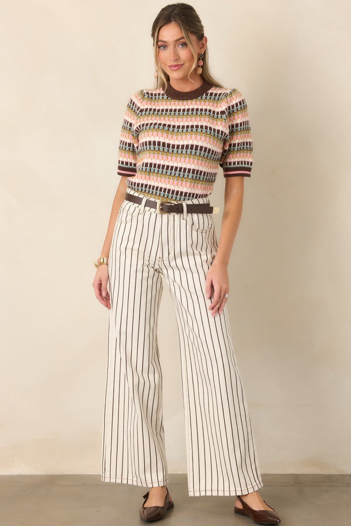 FRNCH Fenton Ivory Pinstripe Cotton Wide Leg Jeans