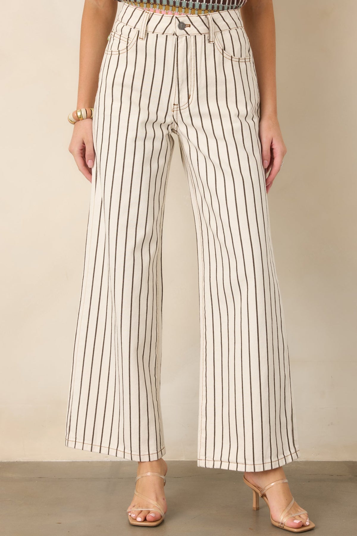 FRNCH Fenton Ivory Pinstripe Cotton Wide Leg Jeans