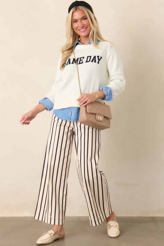 Z Supply Varsity Stand In Ivory Knit Sweater