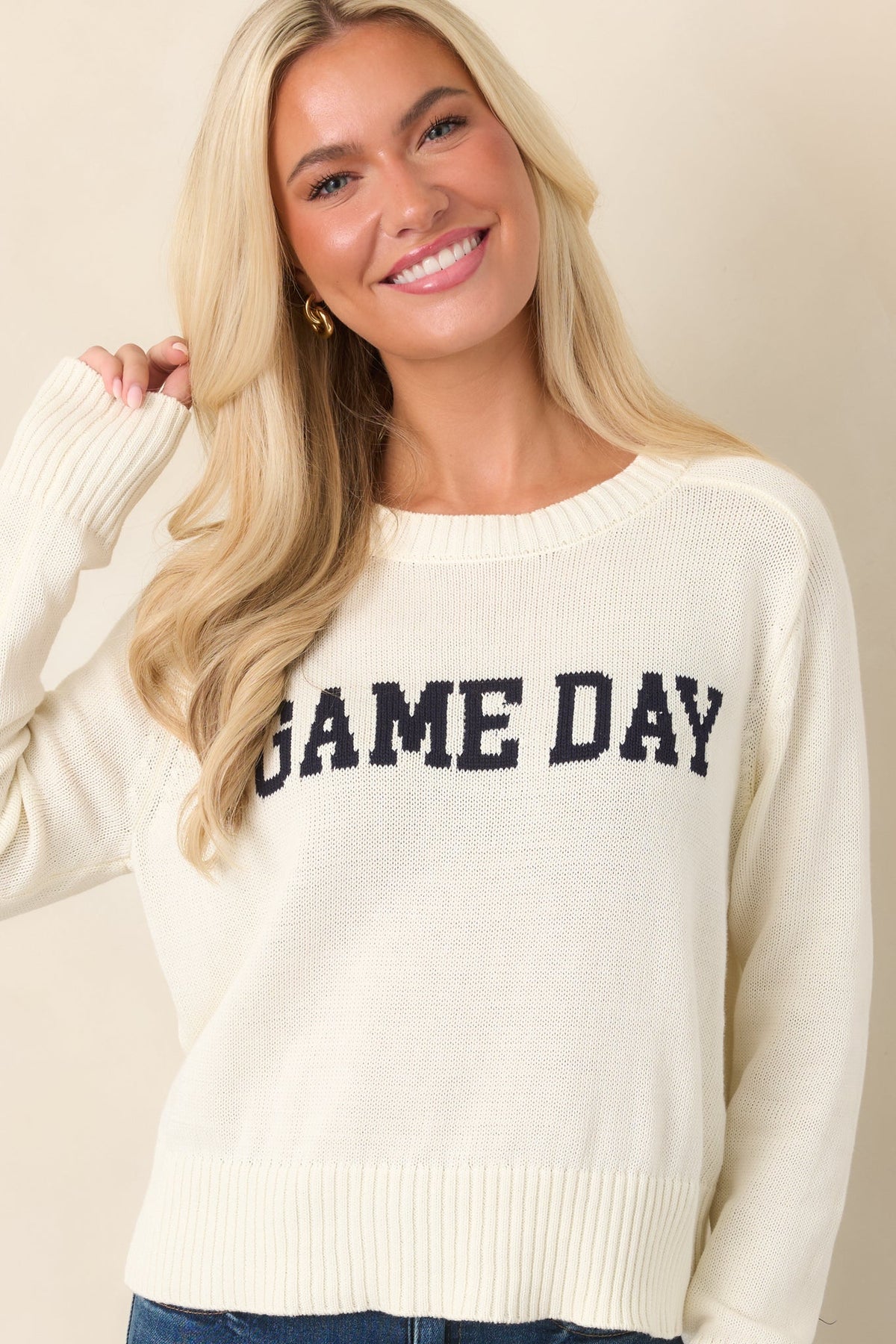 Z Supply Varsity Stand In Ivory Knit Sweater