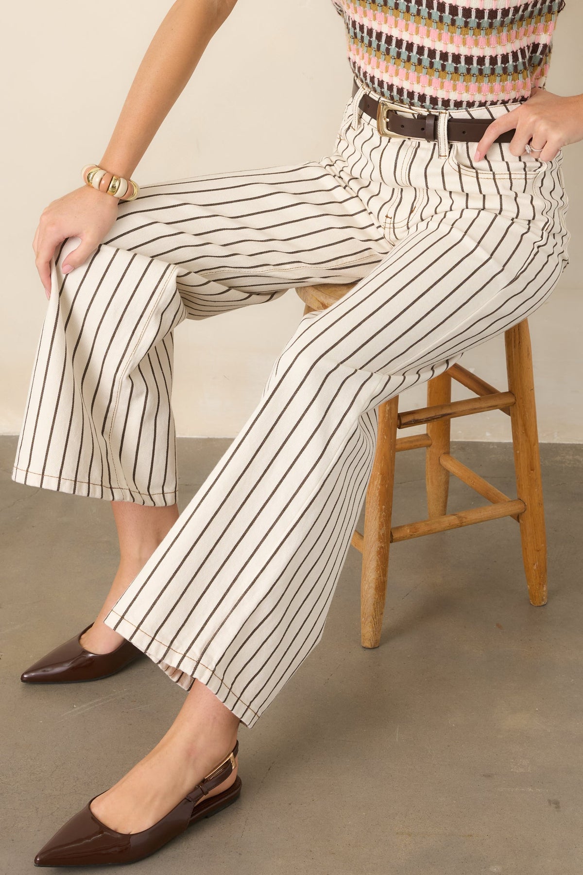 FRNCH Fenton Ivory Pinstripe Cotton Wide Leg Jeans
