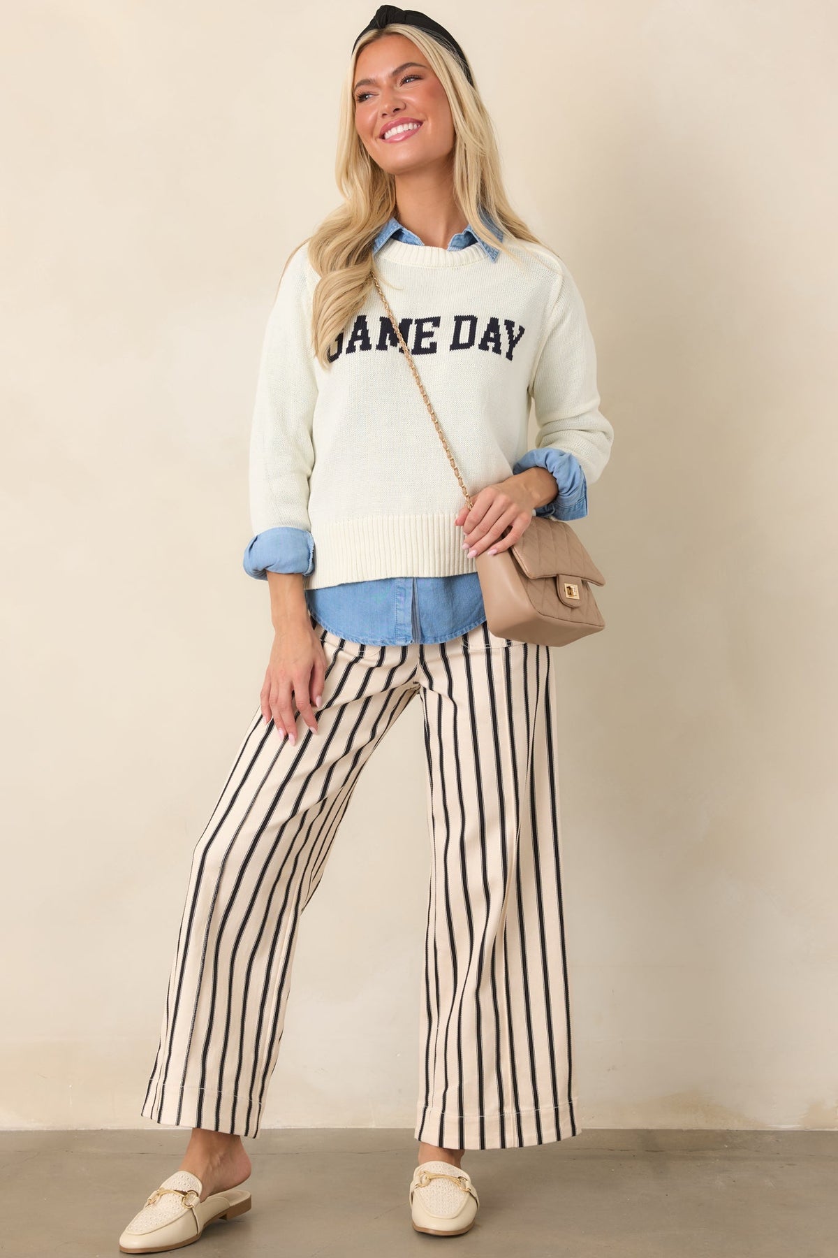 Z Supply Varsity Stand In Ivory Knit Sweater