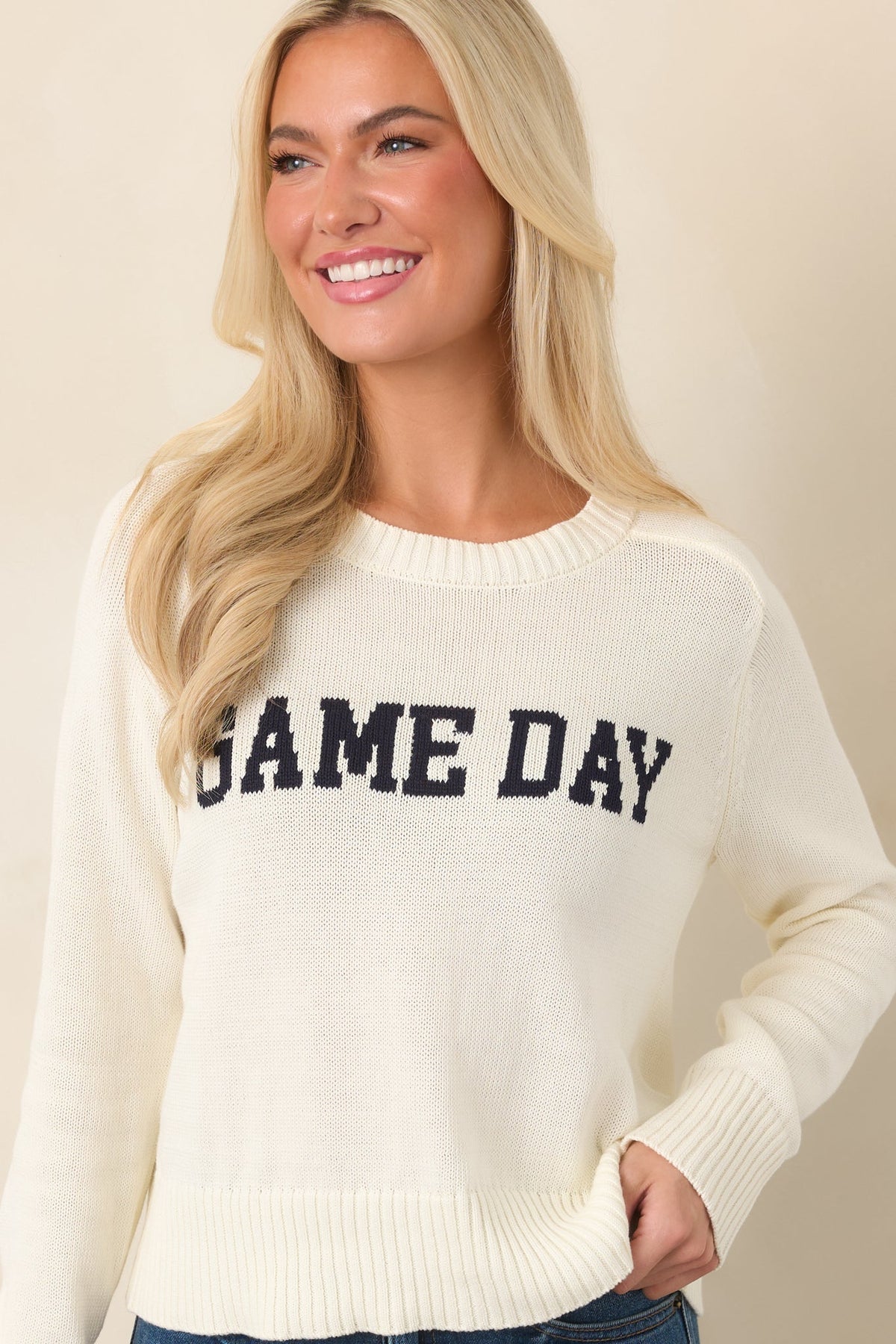 Z Supply Varsity Stand In Ivory Knit Sweater