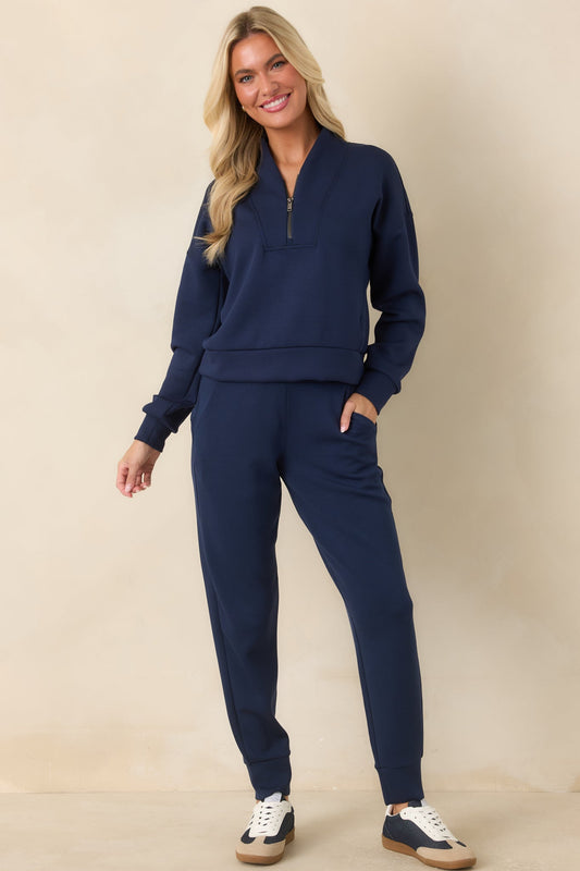 Timeless Navy Shawl Collar Half Zip Pullover