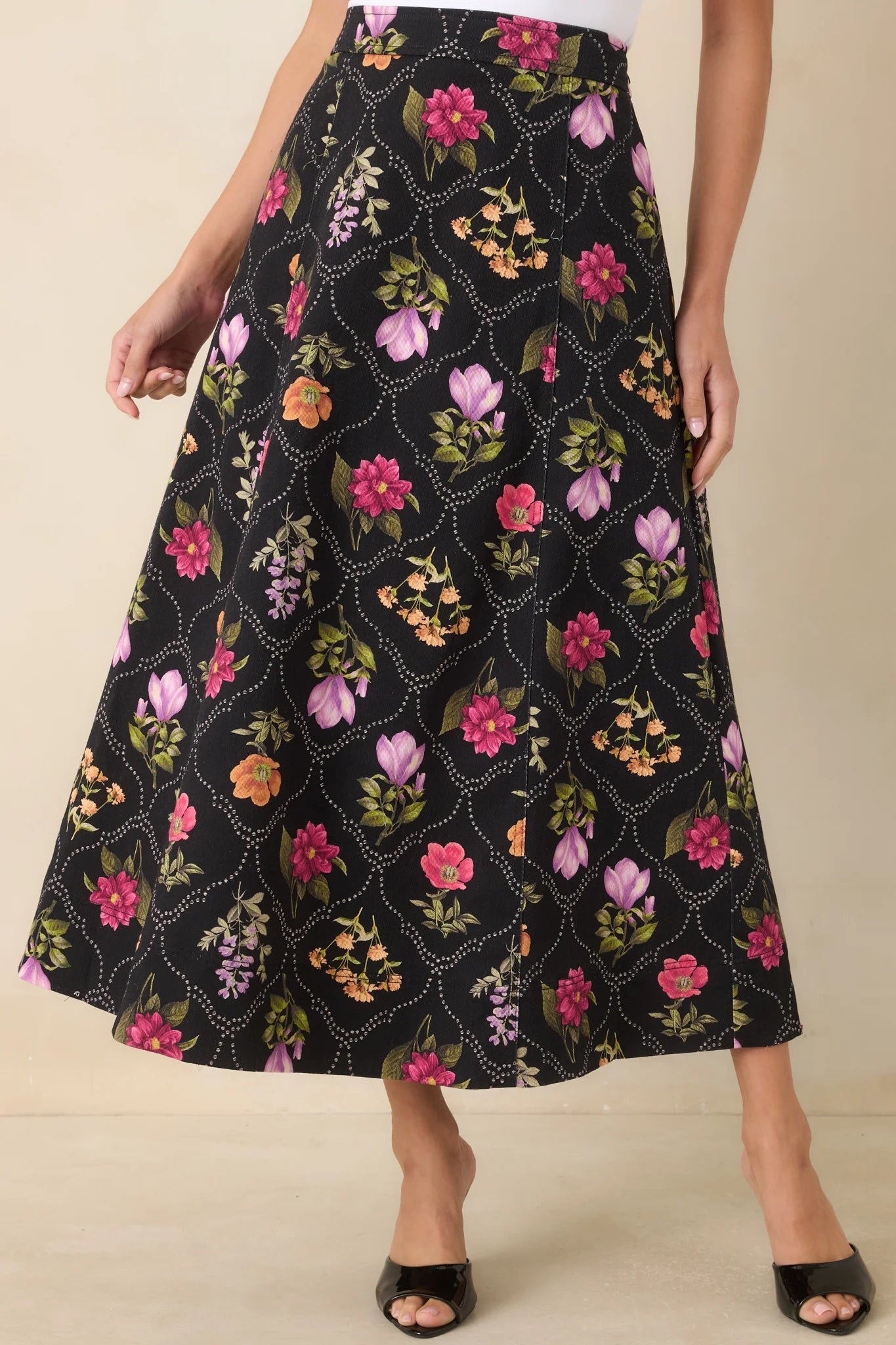 Consider Me Charmed Black Multi Floral Cotton Maxi Skirt