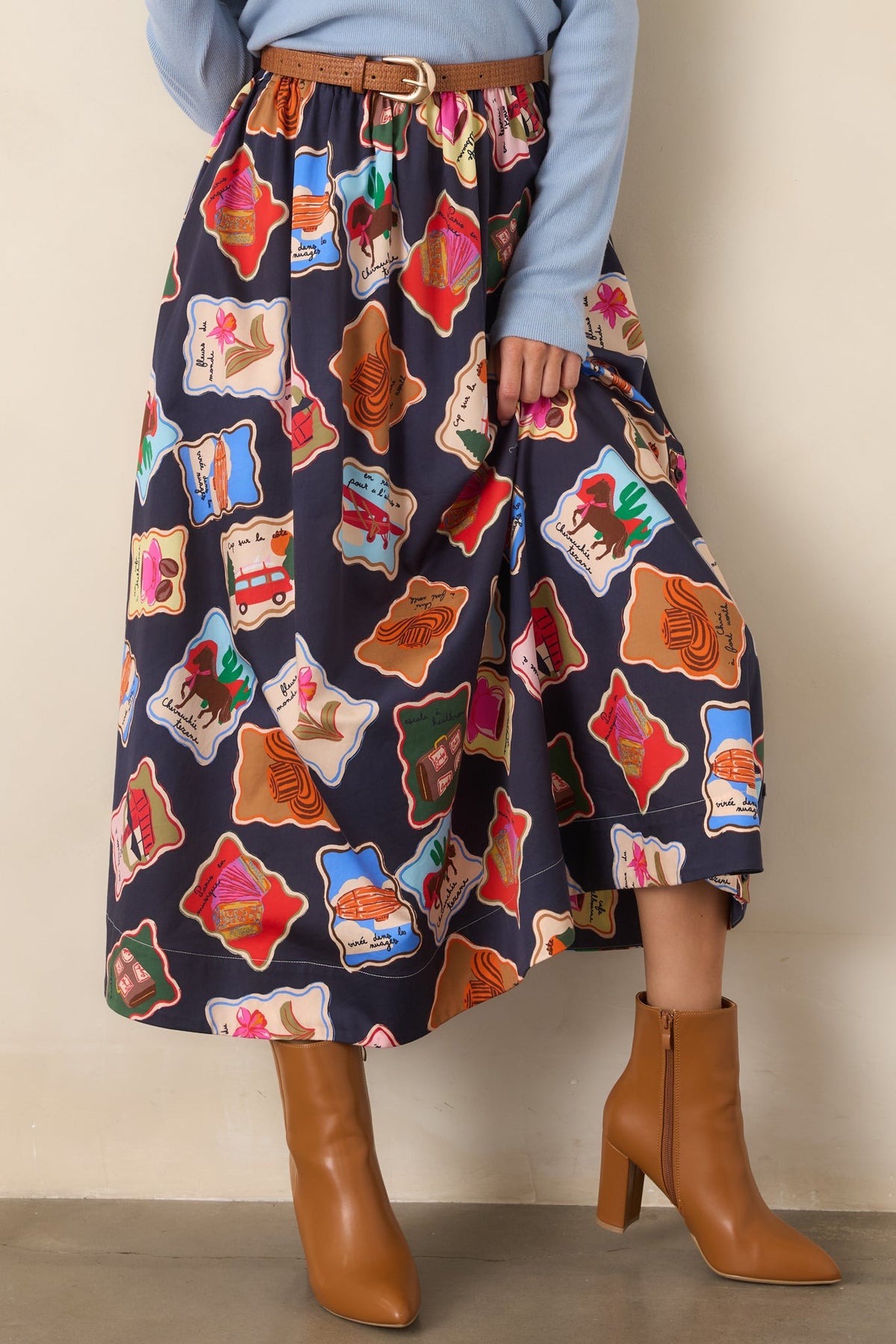 FRNCH Borth Midnight Blue Multi Stamp Maxi Skirt
