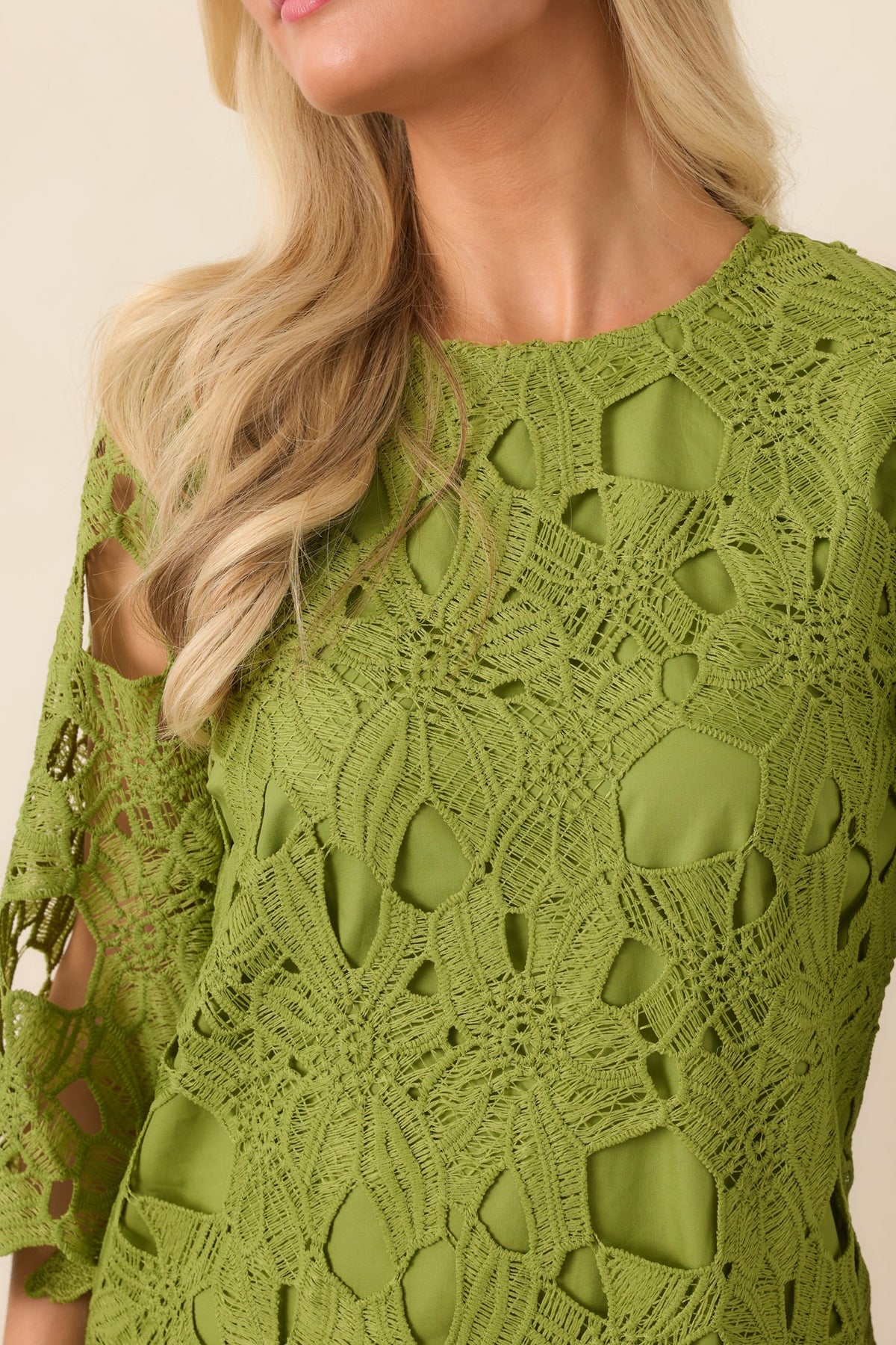 Laced With Intention Moss Green Openwork Lace Mini Dress