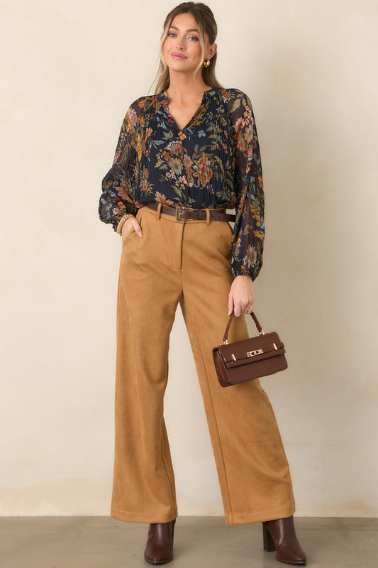 Under Evening Skies Navy Multi Floral Pleated Blouse