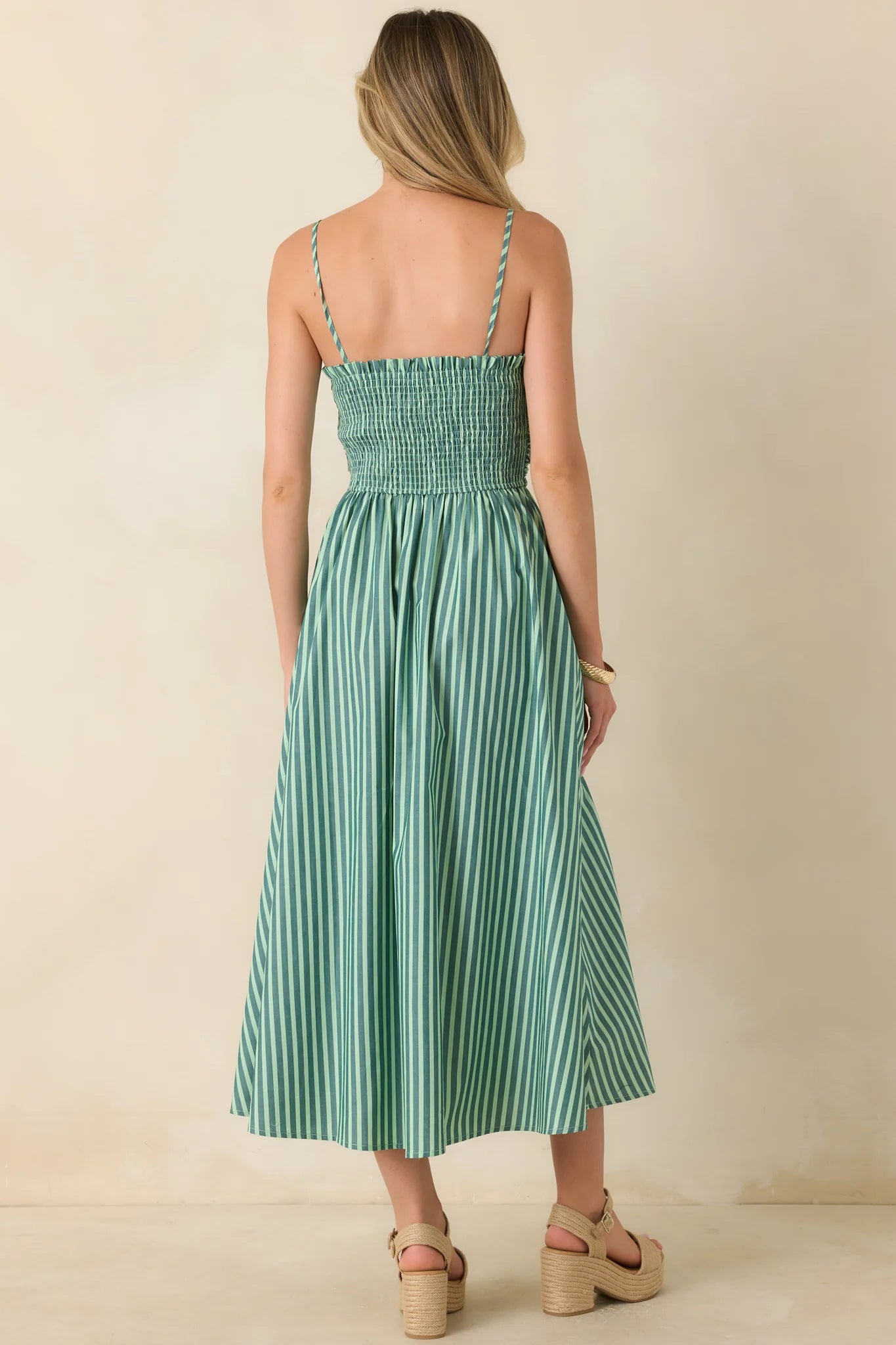 FRNCH Felice Green Stripe Cotton Sleeveless Maxi Dress