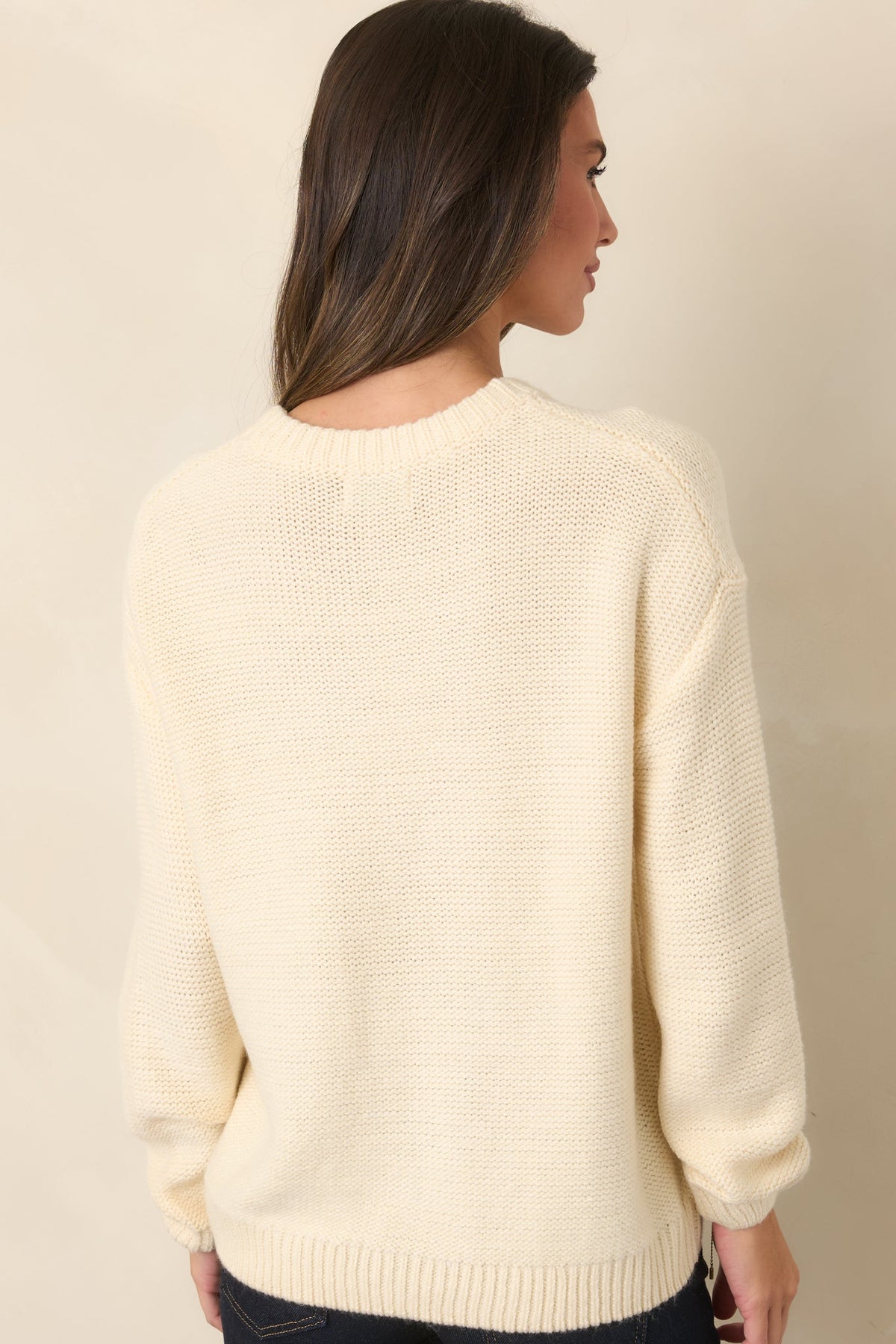 All the While Ivory Cable Knit Crewneck Pullover Sweater