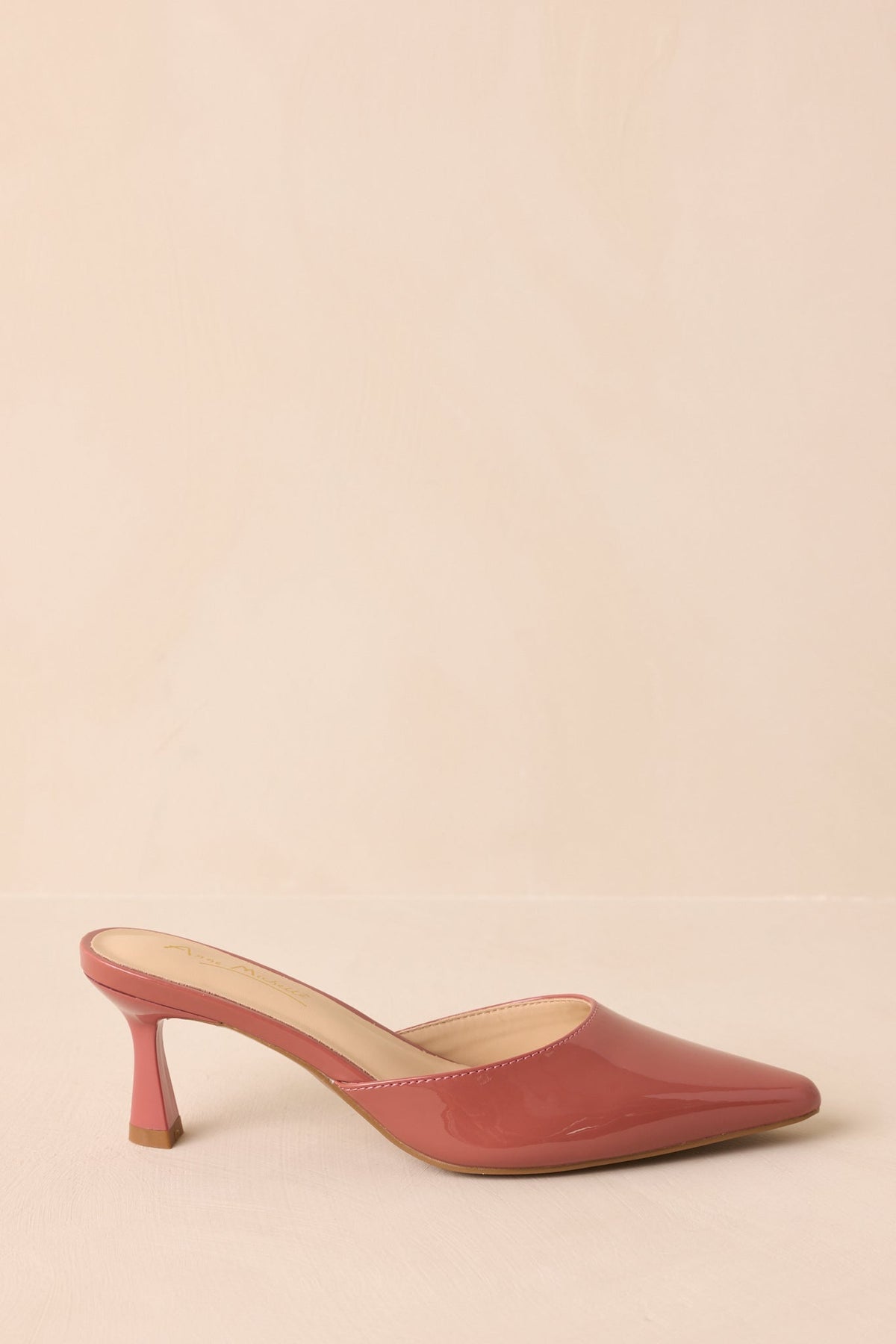 Here We Are Rose Pink Patent Faux Leather High Heel Mules