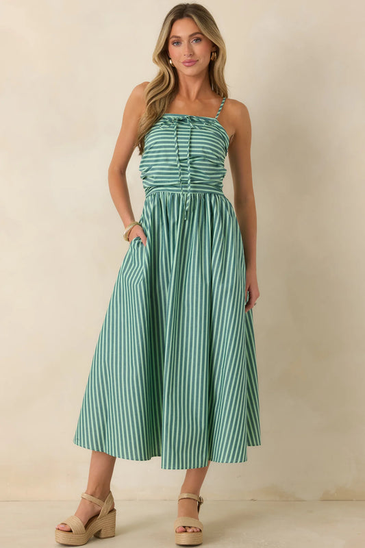FRNCH Felice Green Stripe Cotton Sleeveless Maxi Dress