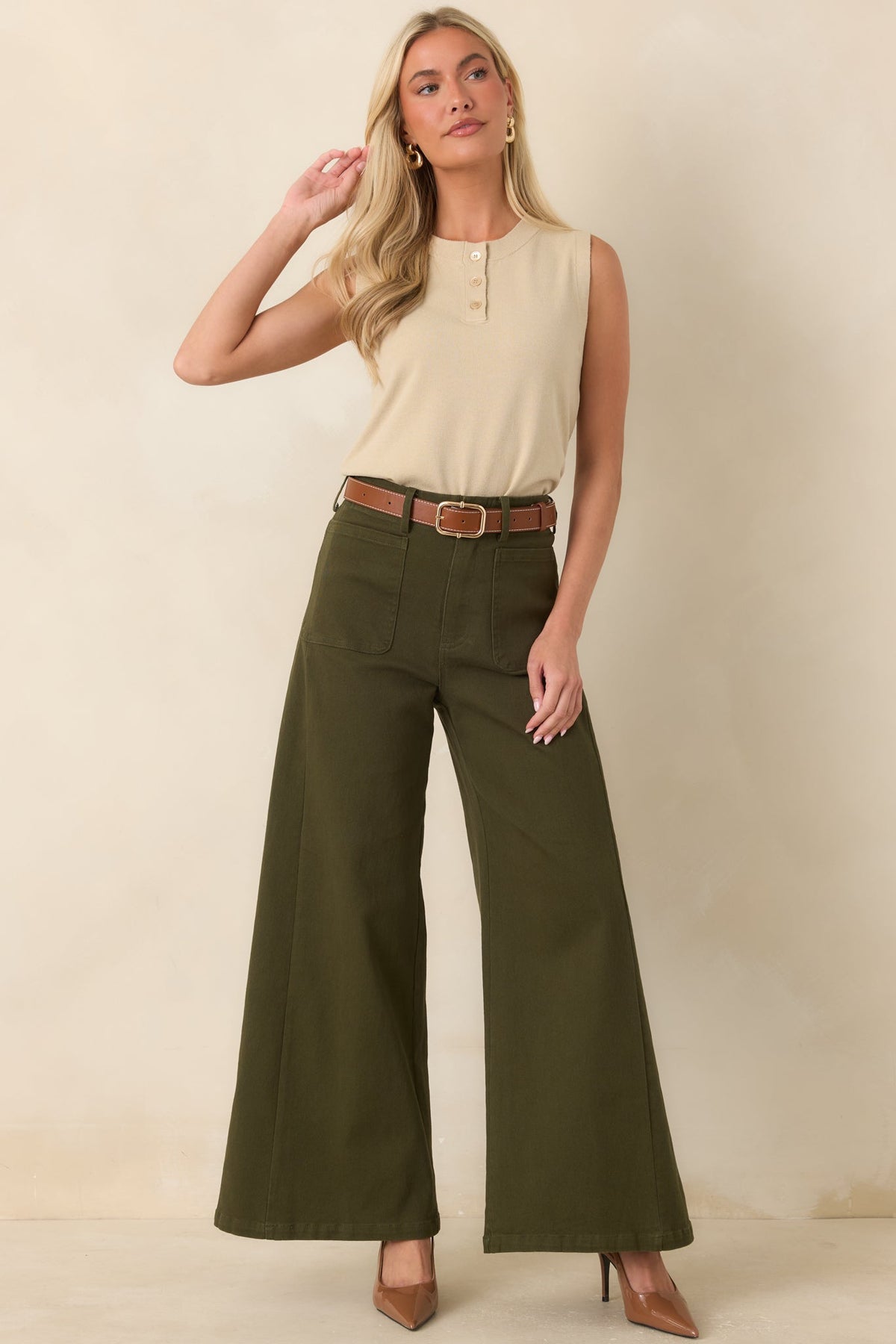 Grounded in Style Olive Green Cotton Wide Leg Pants
