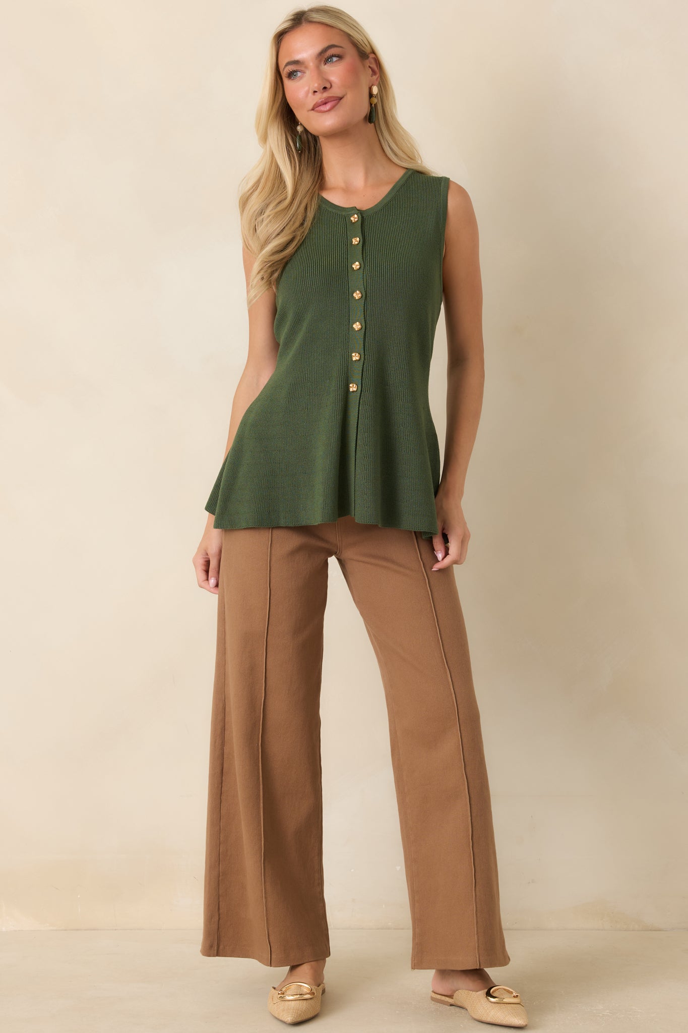Everything in Place Olive Green Knit Peplum Top