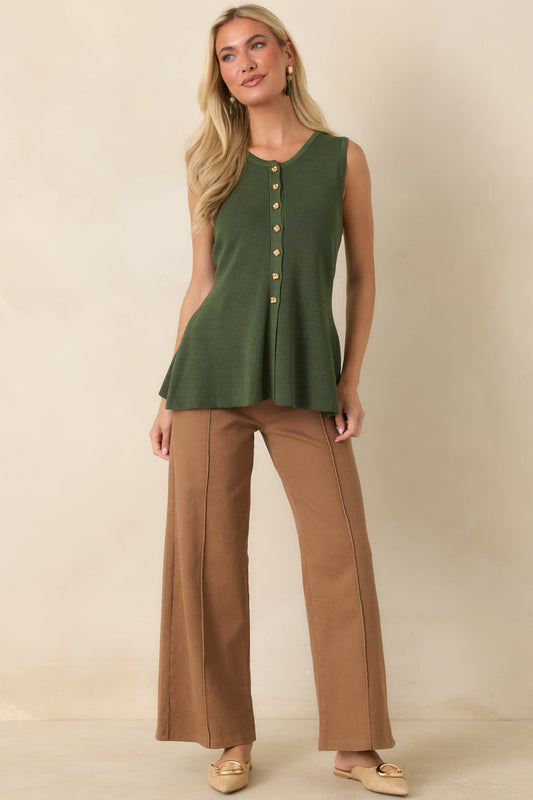 Everything in Place Olive Green Knit Peplum Top