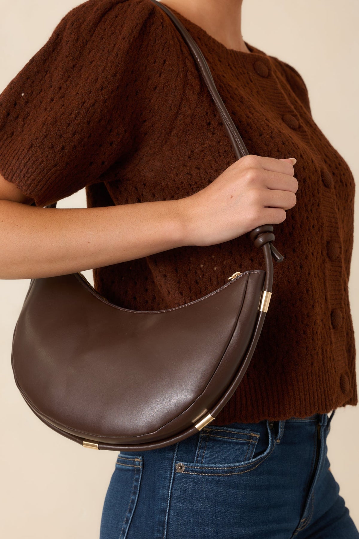 Carried Away Espresso Brown Faux Leather Shoulder Bag