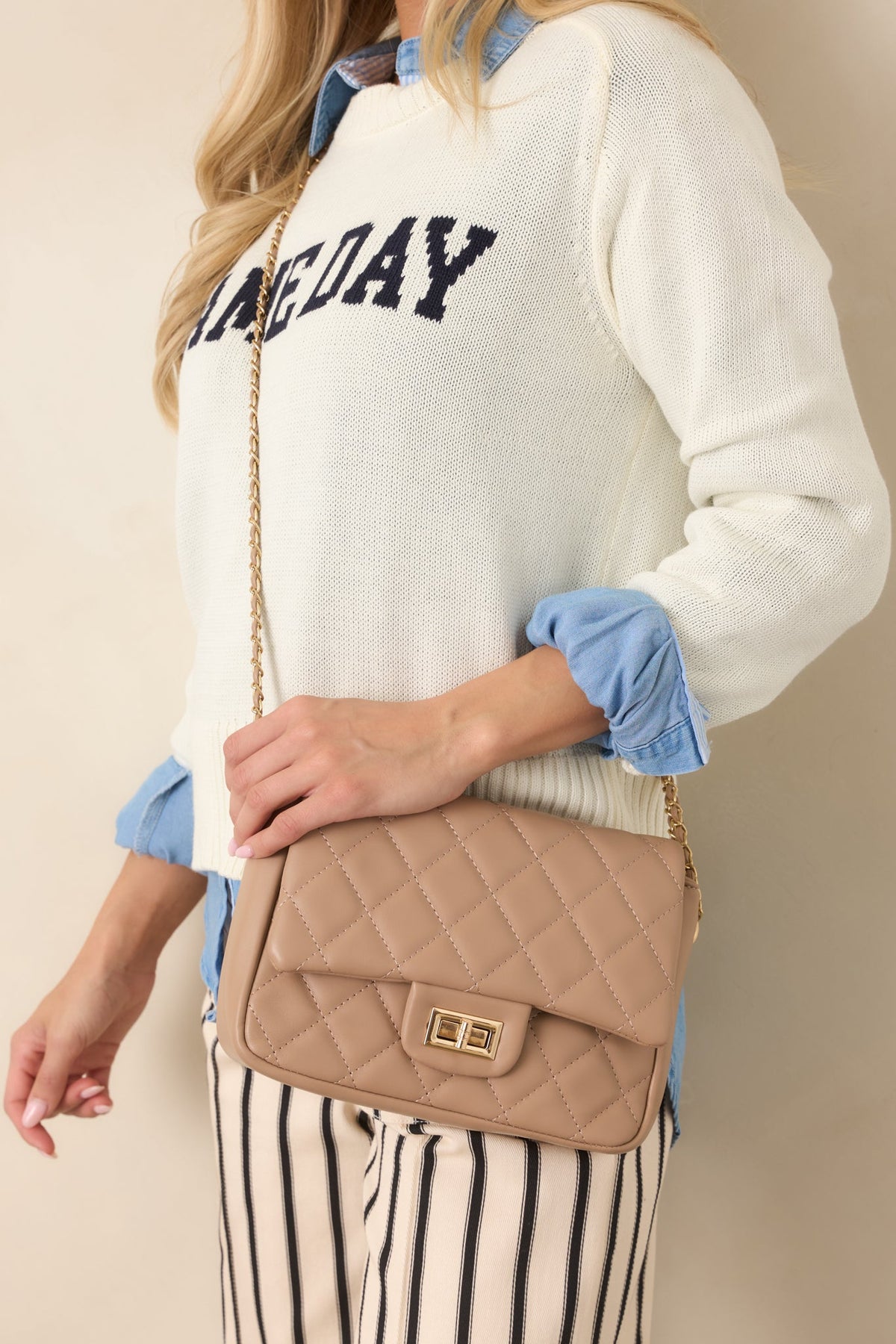 Everyday Pleasures Taupe Quilted Handbag