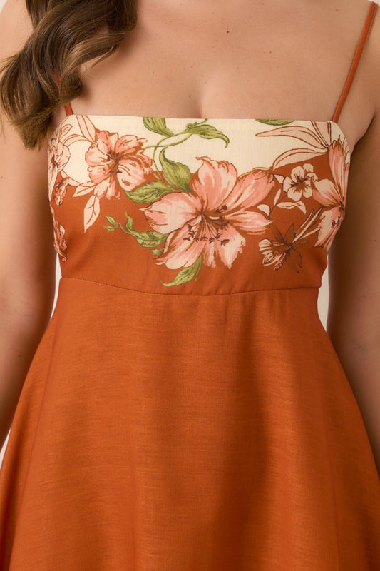 Warmest Wishes Terracotta & Ivory Floral Border Print Maxi Dress