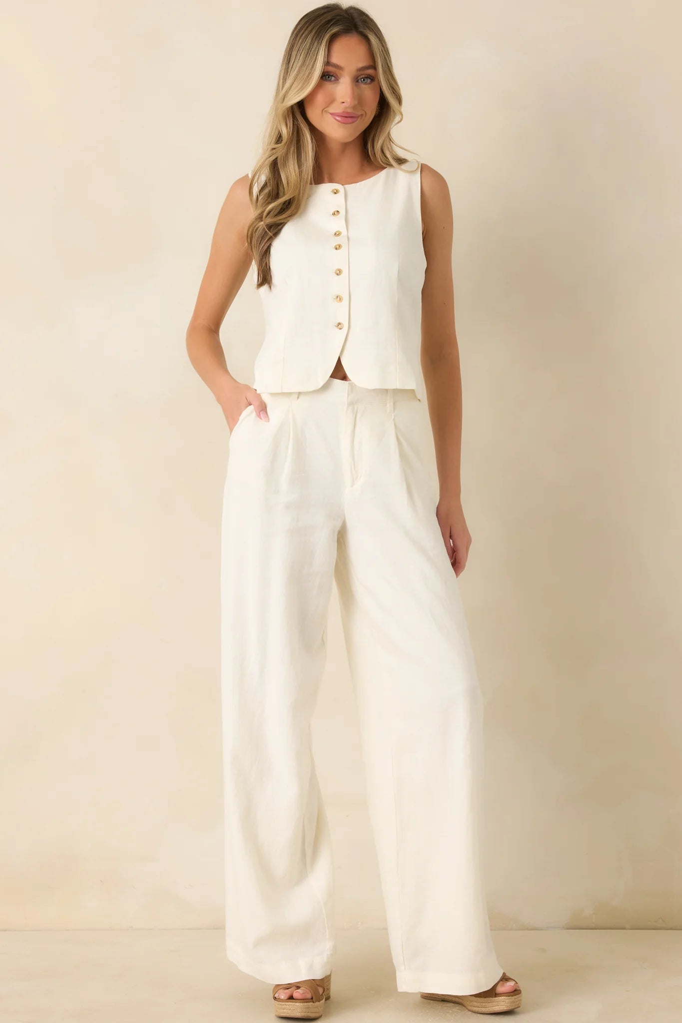 Z Supply Roman Ivory Linen Button Front Vest